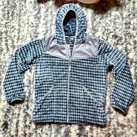 The North Face Girls' Gray Patterned Full Zip Jacket with Hood - Picture 1 of 12